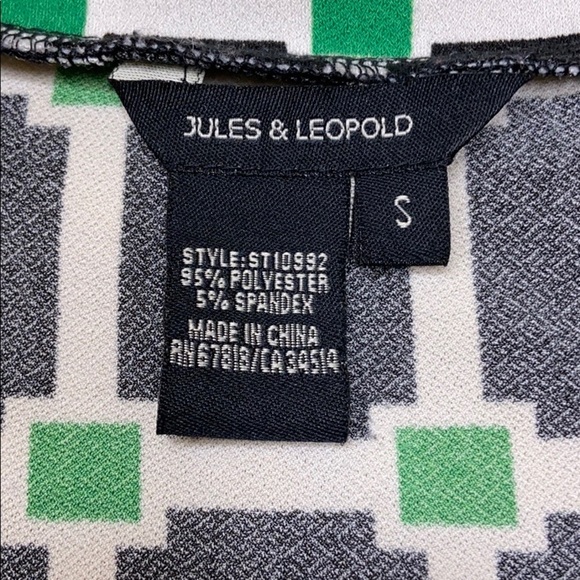 Jules & Leopold Black Green Geometric Belted Midi Dress Silver Chain Detail Sz S - Picture 8 of 14